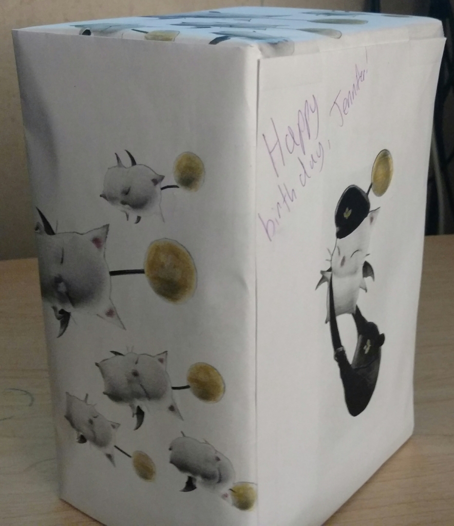 Moogle wrapping paper!
Not an artist, but I can makeshift some DIY wrapping paper! Few sheets of 8.5x11 paper, couple of pngs of moogles, and a couple of colored pencils, lots of tape!
Keywords: FFXIV; moogle; moogles; Jennifer; Niece; Final Fantasy